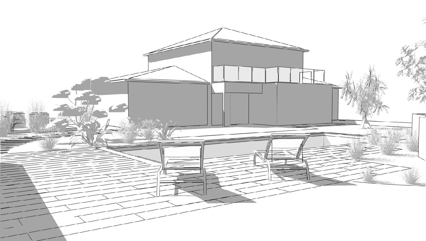 Beynost Etude piscine et espaces verts 2 - Vue 3D