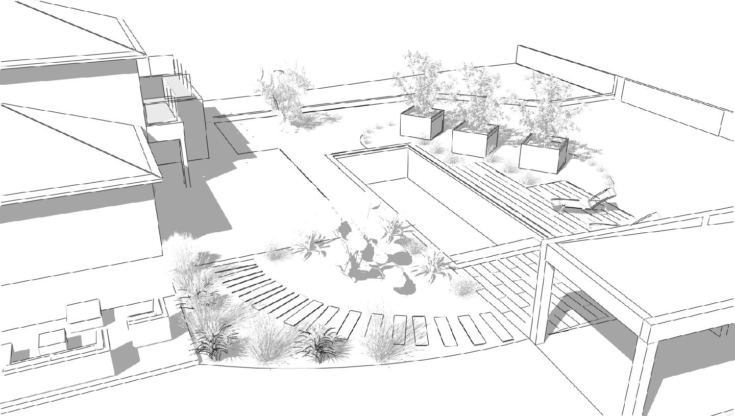Beynost Etude piscine et espaces verts 1 - Vue 3D