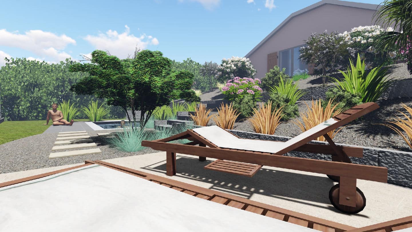 Etude piscine et espaces verts avec denivelle Chatillon sur Chalaronne 2 - Vue 3D